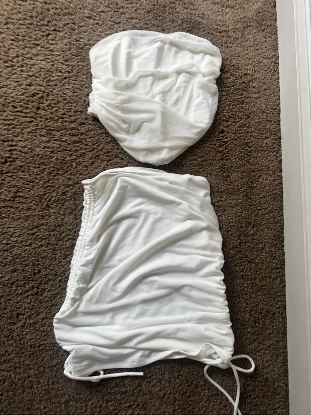 White Two-Piece Ruched Strapless Set - Picture 3 of 4